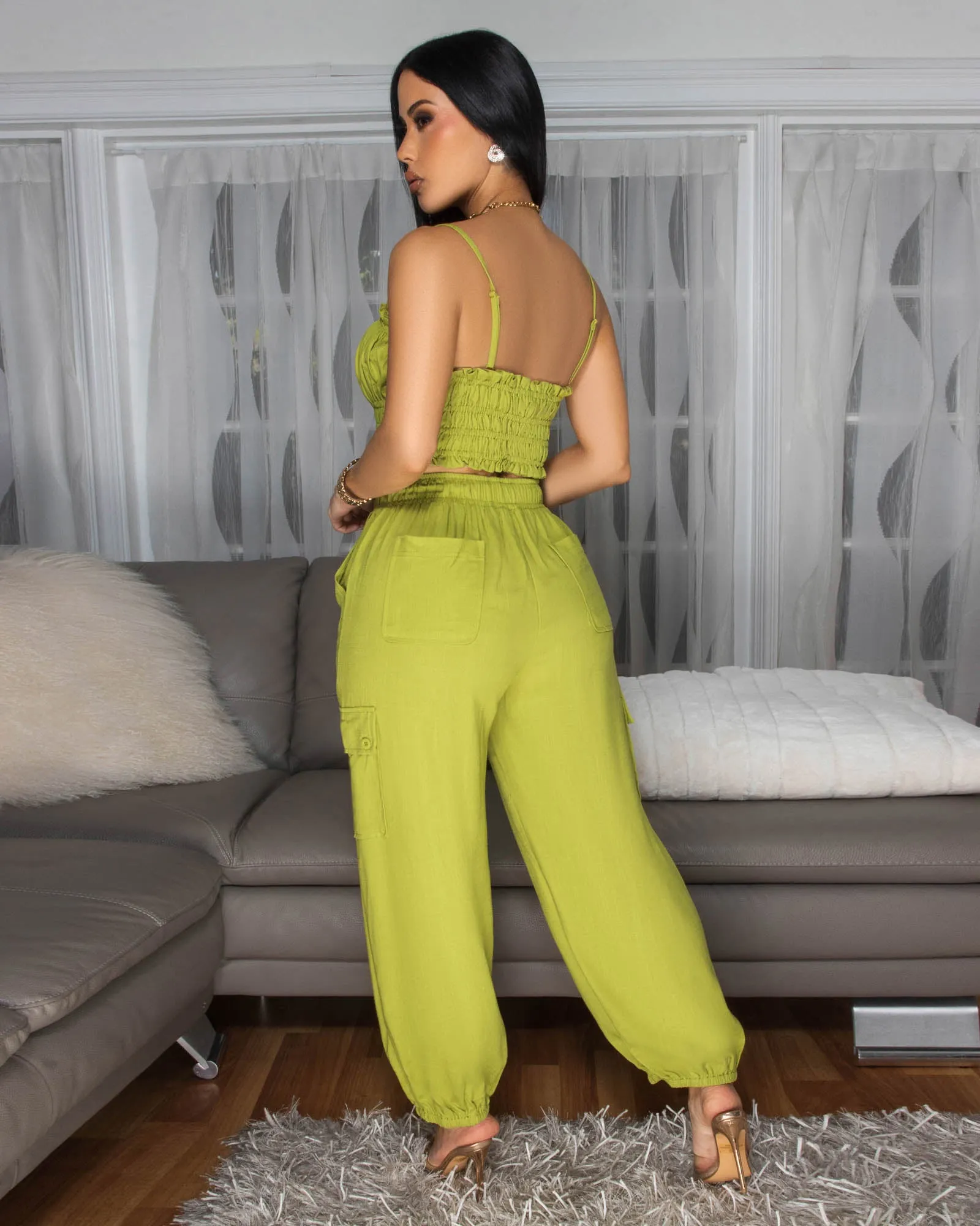 Moya Lime Crop Top & Jogger Linen Pants Set sold by Chic Couture product image thumbnail 4