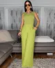 Miraya Lime Shimmer Top & Linen Pants Set sold by Chic Couture
