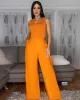 Miraya Tangerine Shimmer Top & Linen Pants Set sold by Chic Couture