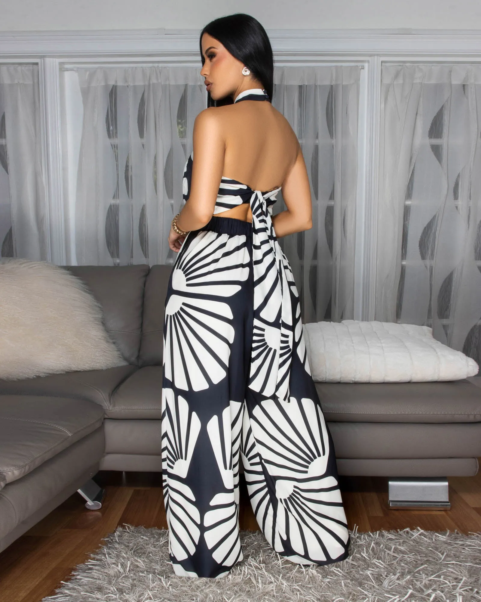 Holland Black Cream Print Halter Jumpsuit sold by Chic Couture product image thumbnail 4