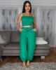 Moya Forest Green Crop Top & Jogger Linen Pants Set sold by Chic Couture