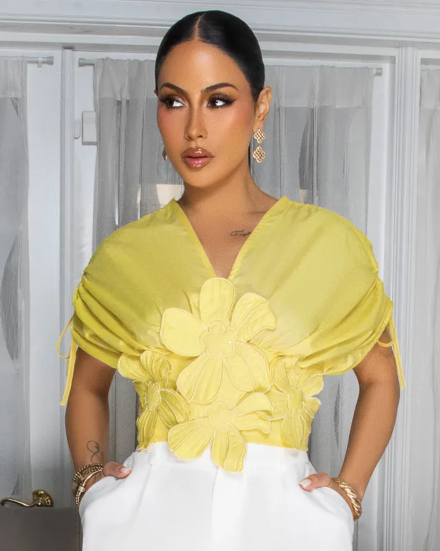Dinale Yellow Applique Top sold by Chic Couture