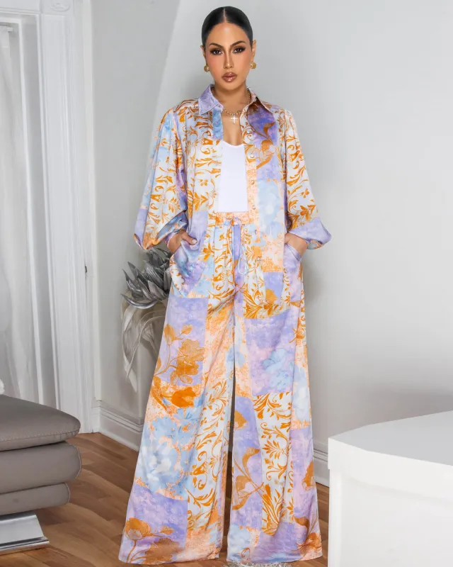 Netisha Brown Multi-Color Print Pants Set sold by Chic Couture