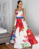 Moana Off-White Red Multi-Color Print Maxi Dress sold by Chic Couture