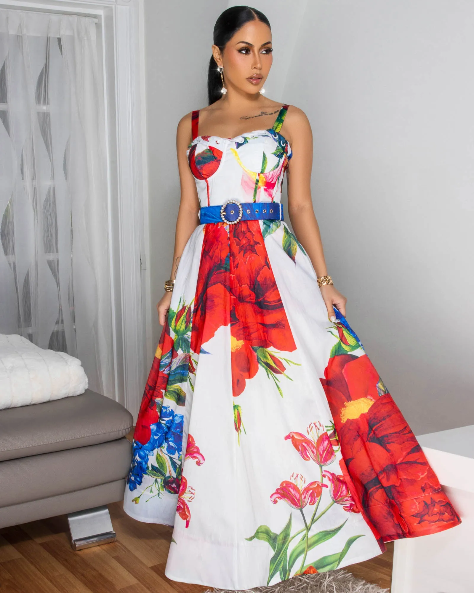 Moana Off-White Red Multi-Color Print Maxi Dress sold by Chic Couture product image thumbnail 3