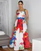 Moana Off-White Red Multi-Color Print Maxi Dress sold by Chic Couture