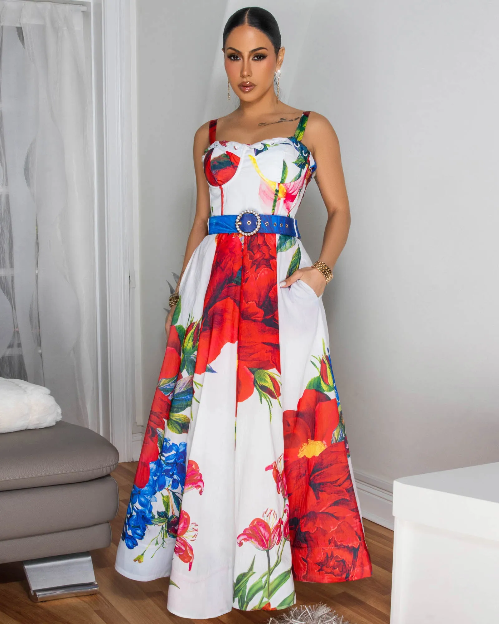 Moana Off-White Red Multi-Color Print Maxi Dress sold by Chic Couture product image thumbnail 2