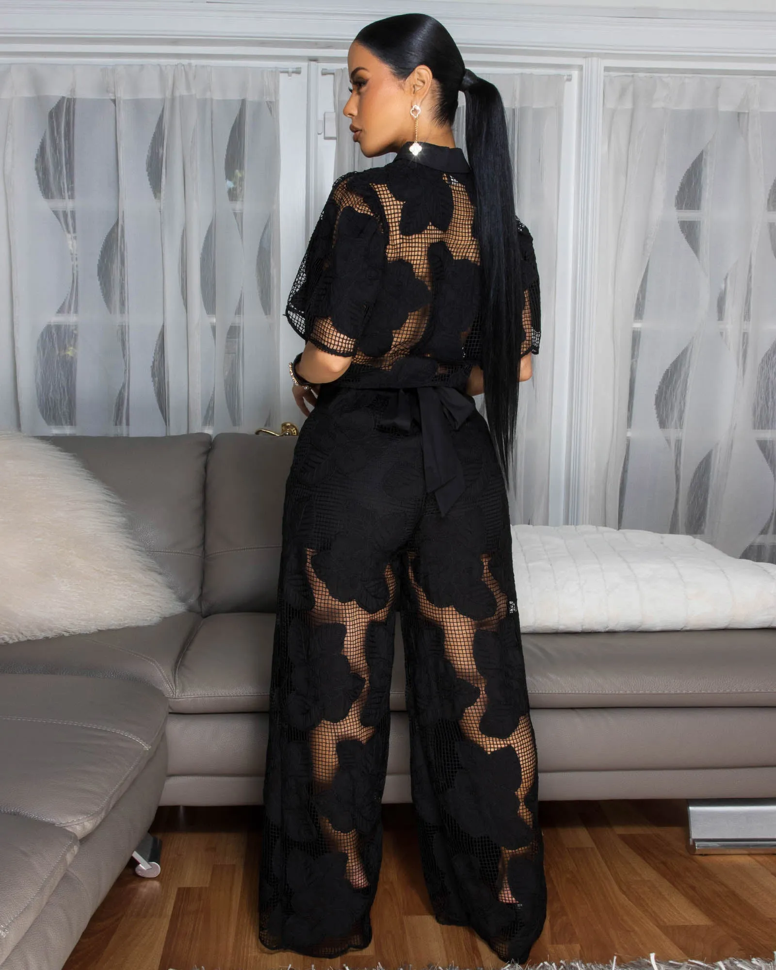 Florentia Black Crochet Top & Pants Set sold by Chic Couture product image thumbnail 3