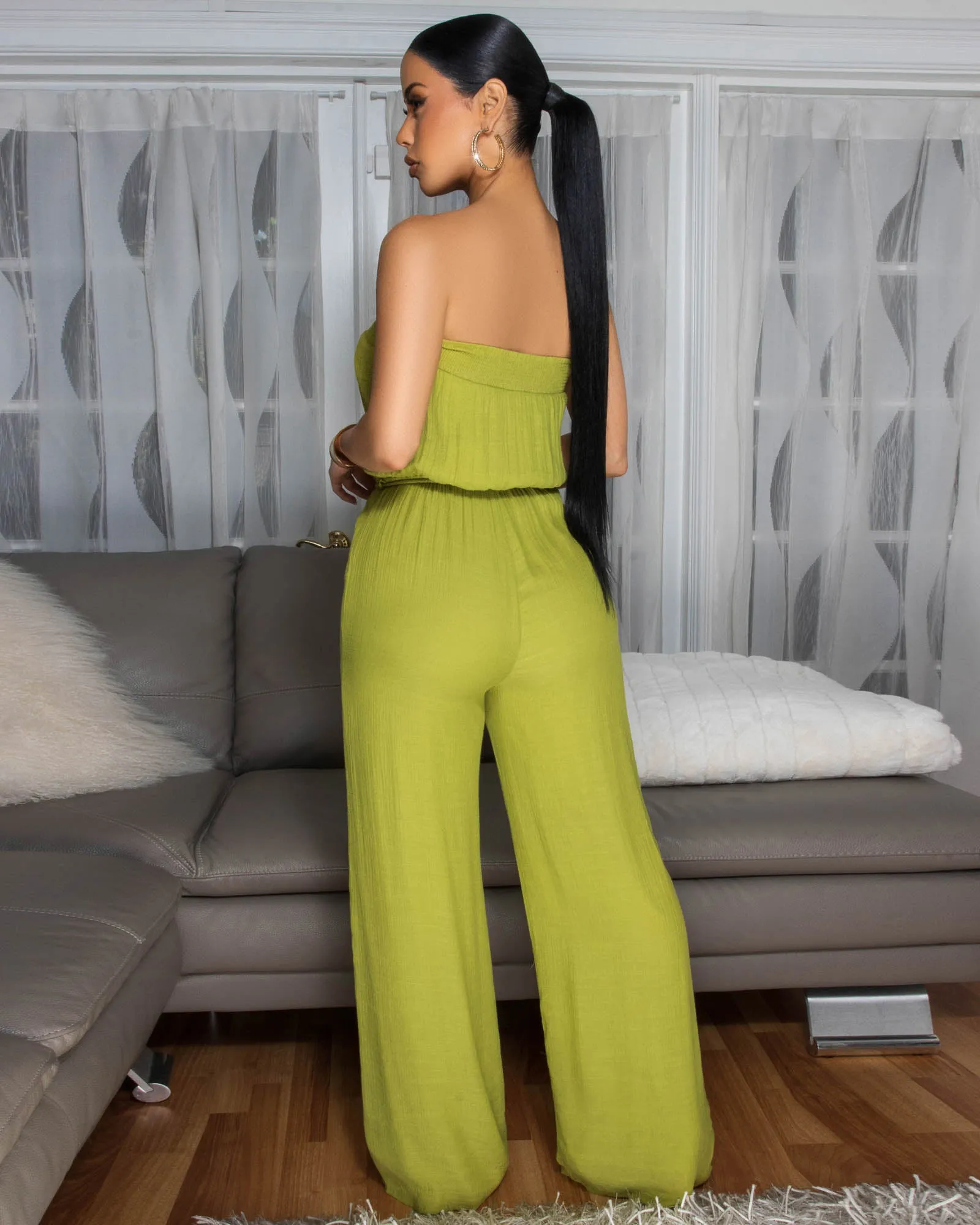 Deyanara Lime Linen Strapless Jumpsuit sold by Chic Couture product image thumbnail 3