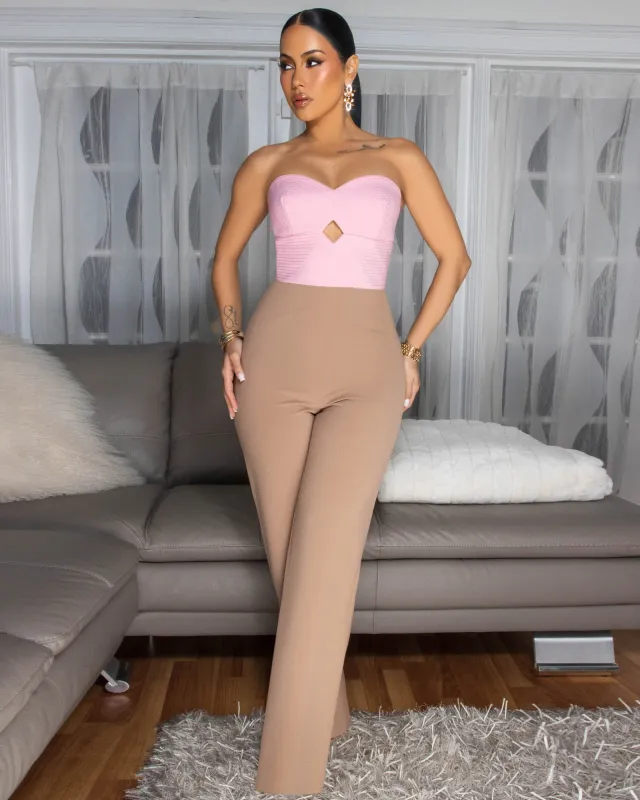 Faella Pink Brown Color Block Jumpsuit sold by Chic Couture