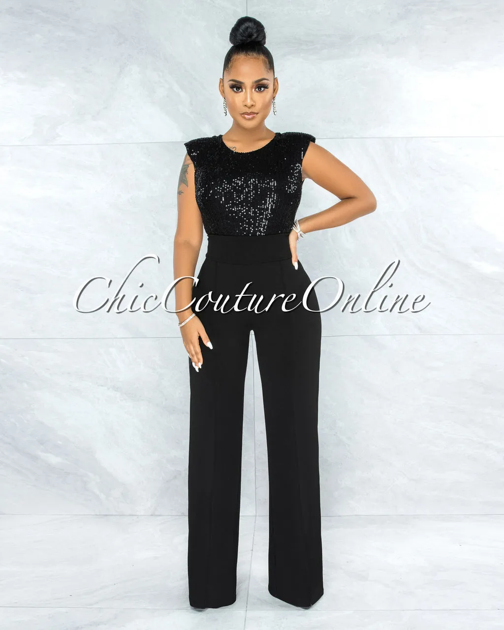 Marcie Black High Waist Straight Legs Pants sold by Chic Couture