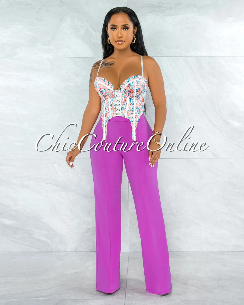 Marcie Magenta High Waist Palazzo Pants sold by Chic Couture