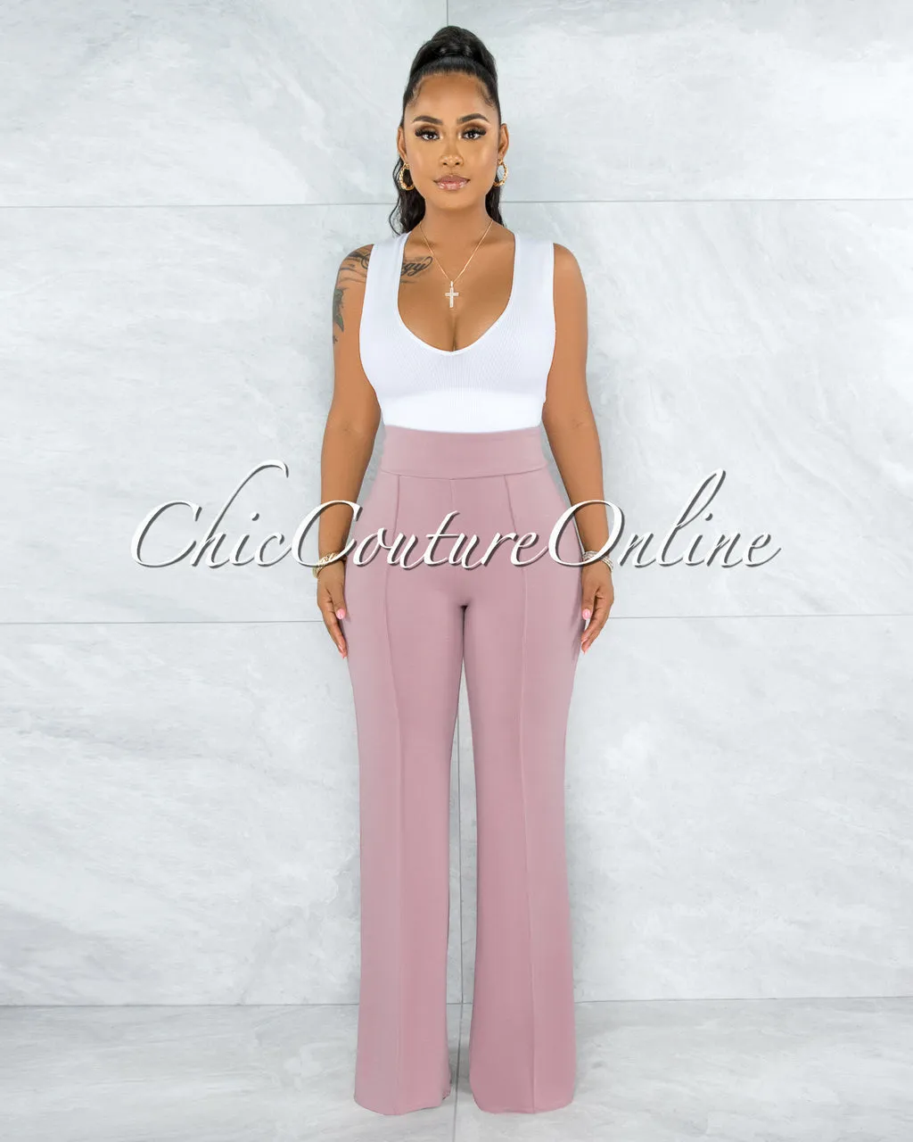 Marcie Mauve High Waist Palazzo Pants sold by Chic Couture