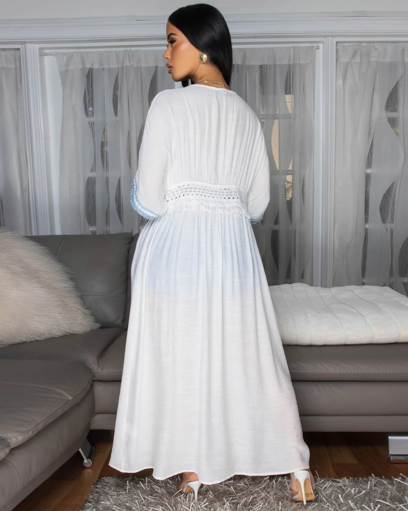 Adoria Off-White Blue Denim Trim See-Thru Duster sold by Chic Couture product image thumbnail 3
