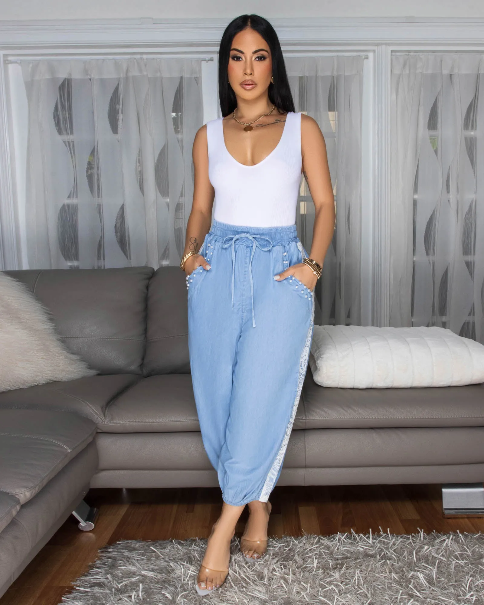 Velma Light Blue Denim Jogger Pants sold by Chic Couture product image thumbnail 2