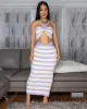 Keenam Lilac Cream Stripes Knit Skirt Set sold by Chic Couture