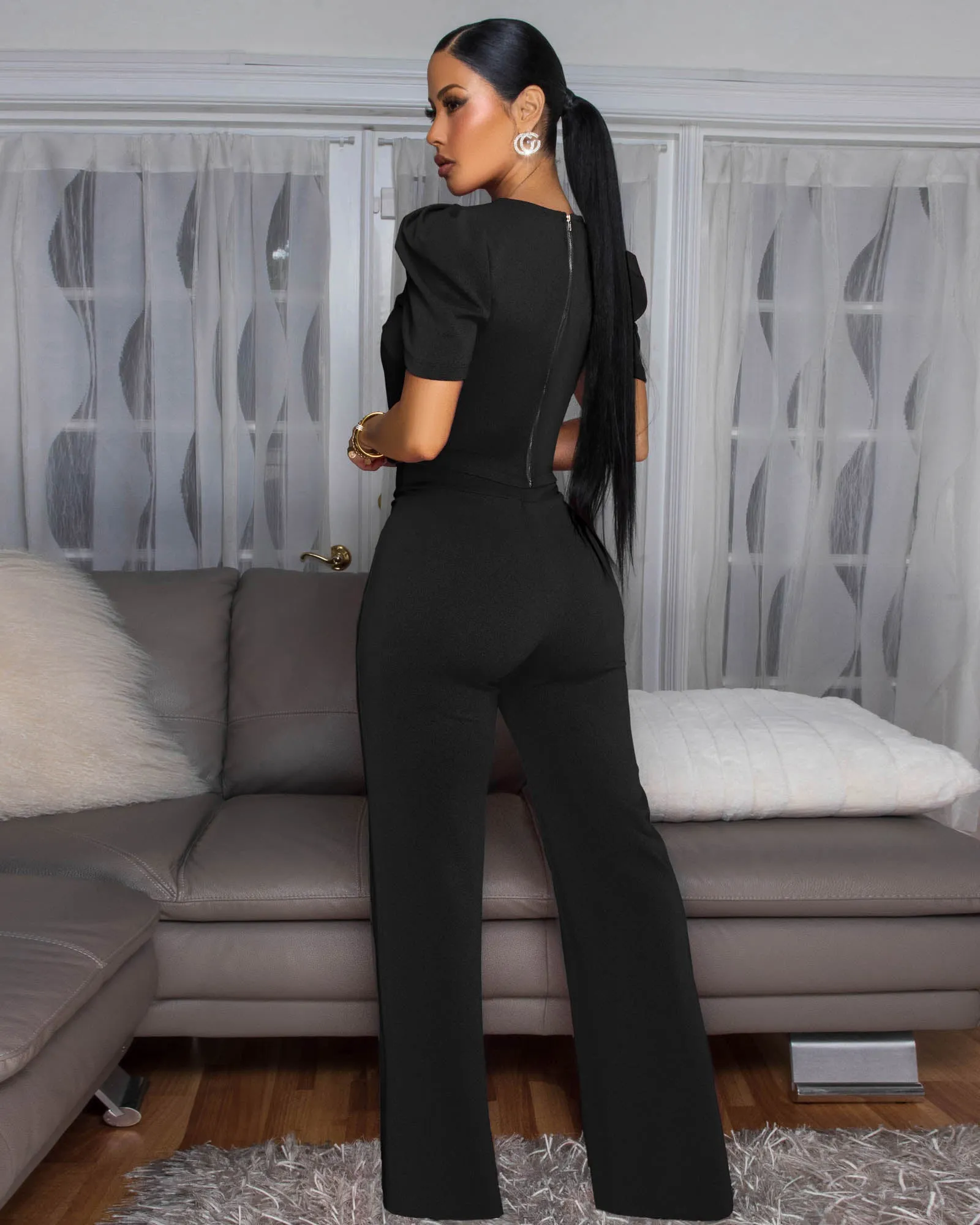 Eleonor Black Rhinestones Accent Top & Pants Set sold by Chic Couture product image thumbnail 3