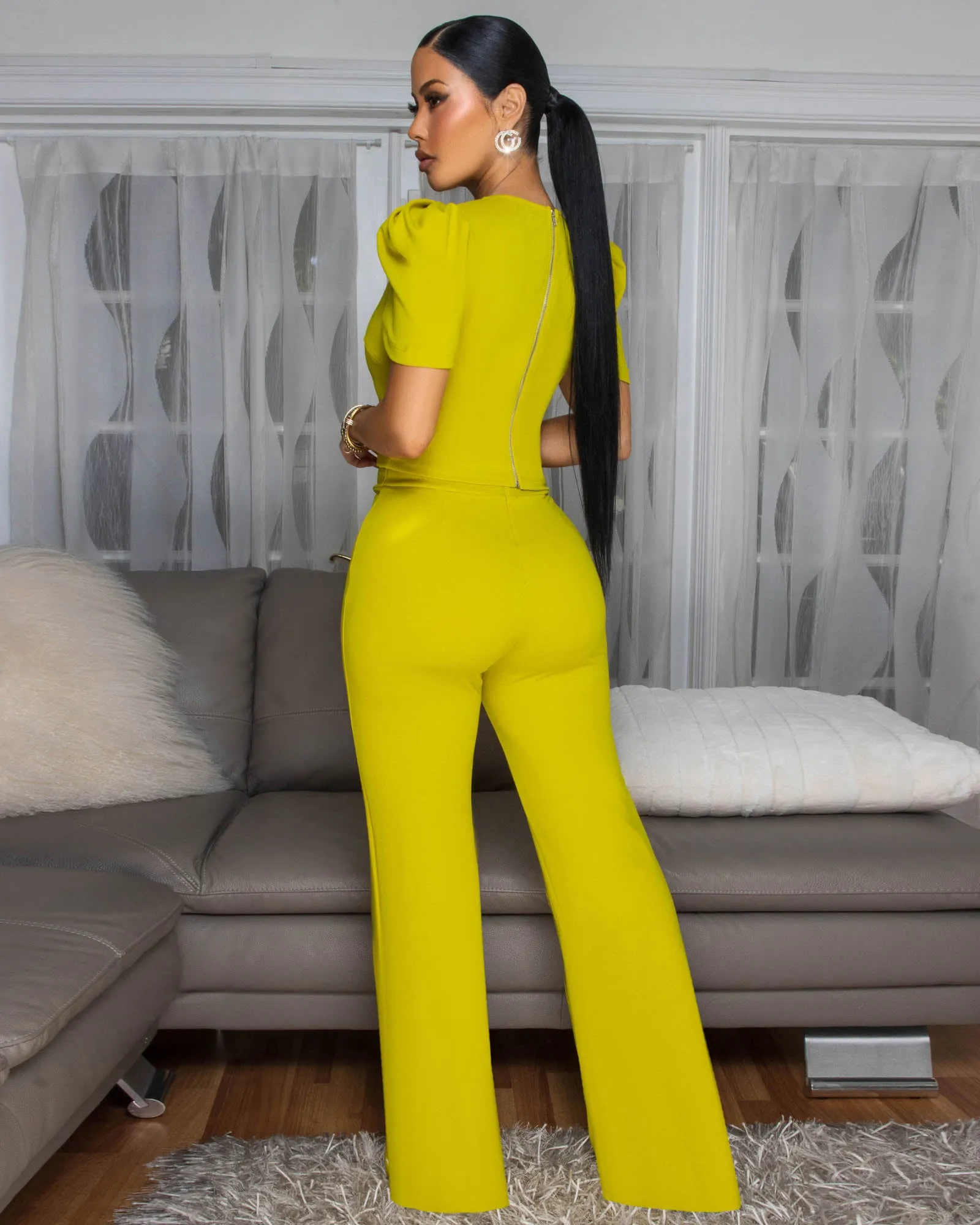 Eleonor Lime Rhinestones Accent Top & Pants Set sold by Chic Couture product image thumbnail 3