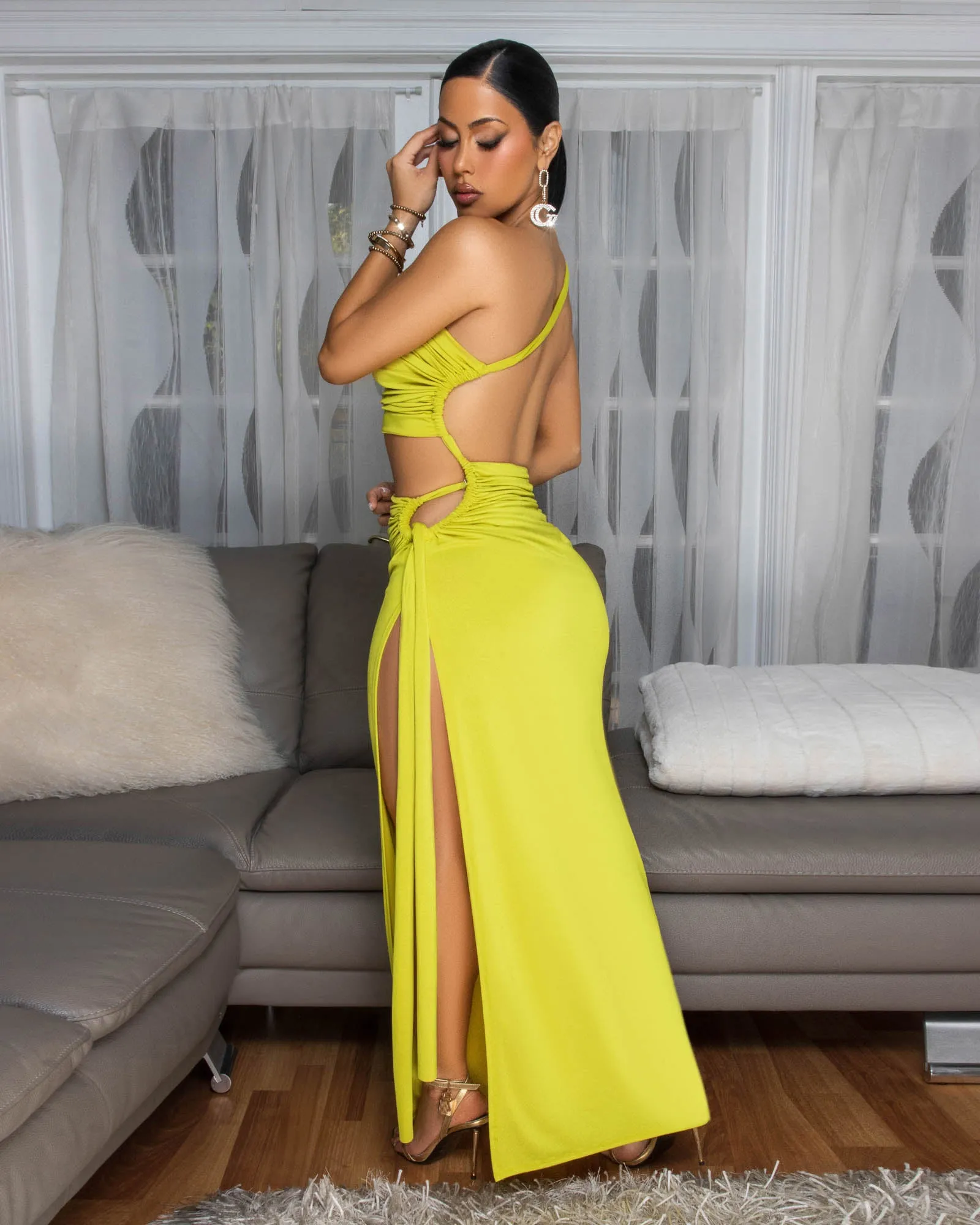 Lenny Lime Ruched Cut-Out Maxi Dress sold by Chic Couture product image thumbnail 4