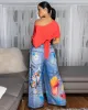 Dinah Blue Denim Print Coral Butterfly Print Linen Pants sold by Chic Couture