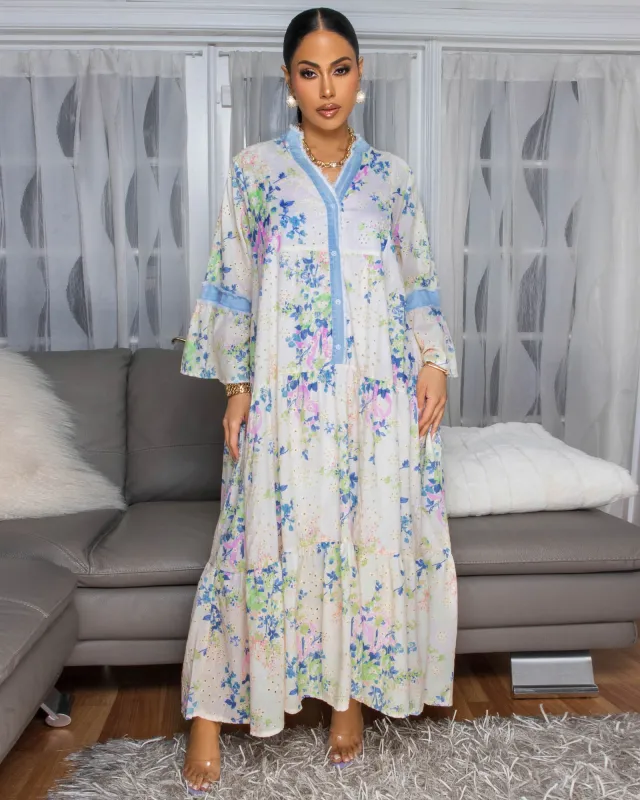 Kayne Cream Floral Print  Eyelet Maxi Dress sold by Chic Couture