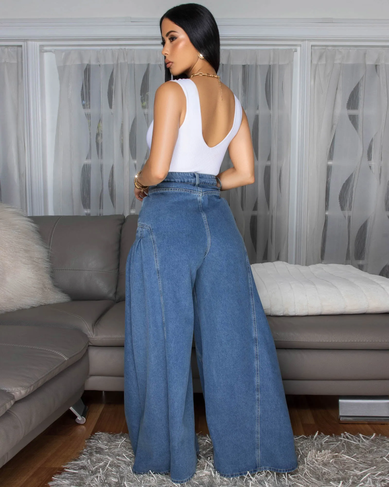 Renata Blue Denim Wide Legs Jeans sold by Chic Couture product image thumbnail 4