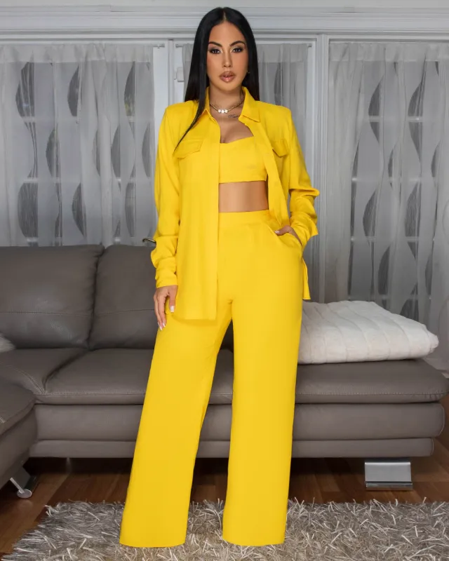 Kingston Yellow 3 Piece Pants Set sold by Chic Couture