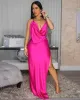 Mademoiselle Fuchsia Draped Halter Maxi Dress sold by Chic Couture
