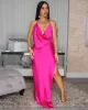 Mademoiselle Fuchsia Draped Halter Maxi Dress sold by Chic Couture