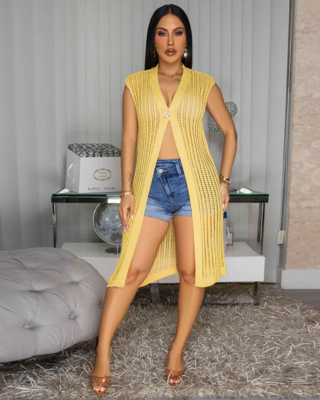 MariaBella Yellow Crochet Cover-Up Top sold by Chic Couture