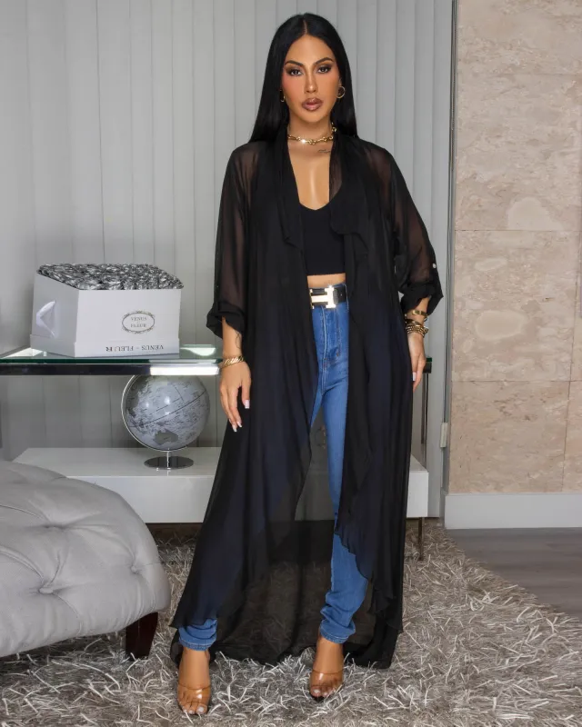 Gloriana Black Silky Sheer Long Duster sold by Chic Couture