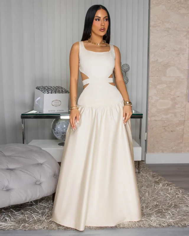 Astra Nude Cut-Out Waist Maxi Dress sold by Chic Couture