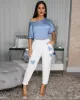 Mathilde Off-White Blue Hearts Jogger Pants sold by Chic Couture