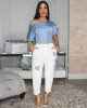 Mathilde Off-White Blue Hearts Jogger Pants sold by Chic Couture