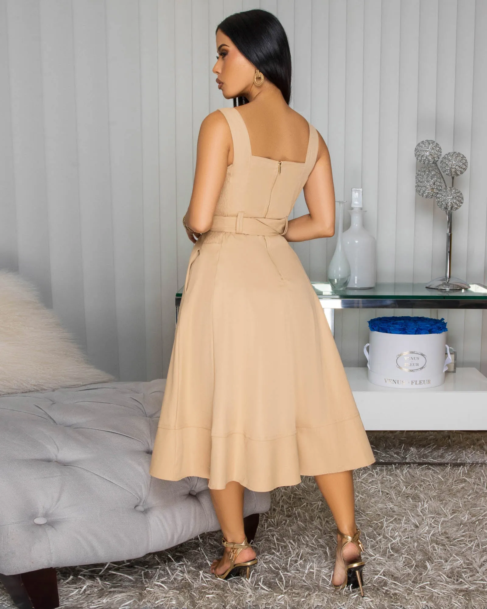 Melbourne Nude Belted Midi Dress sold by Chic Couture product image thumbnail 4