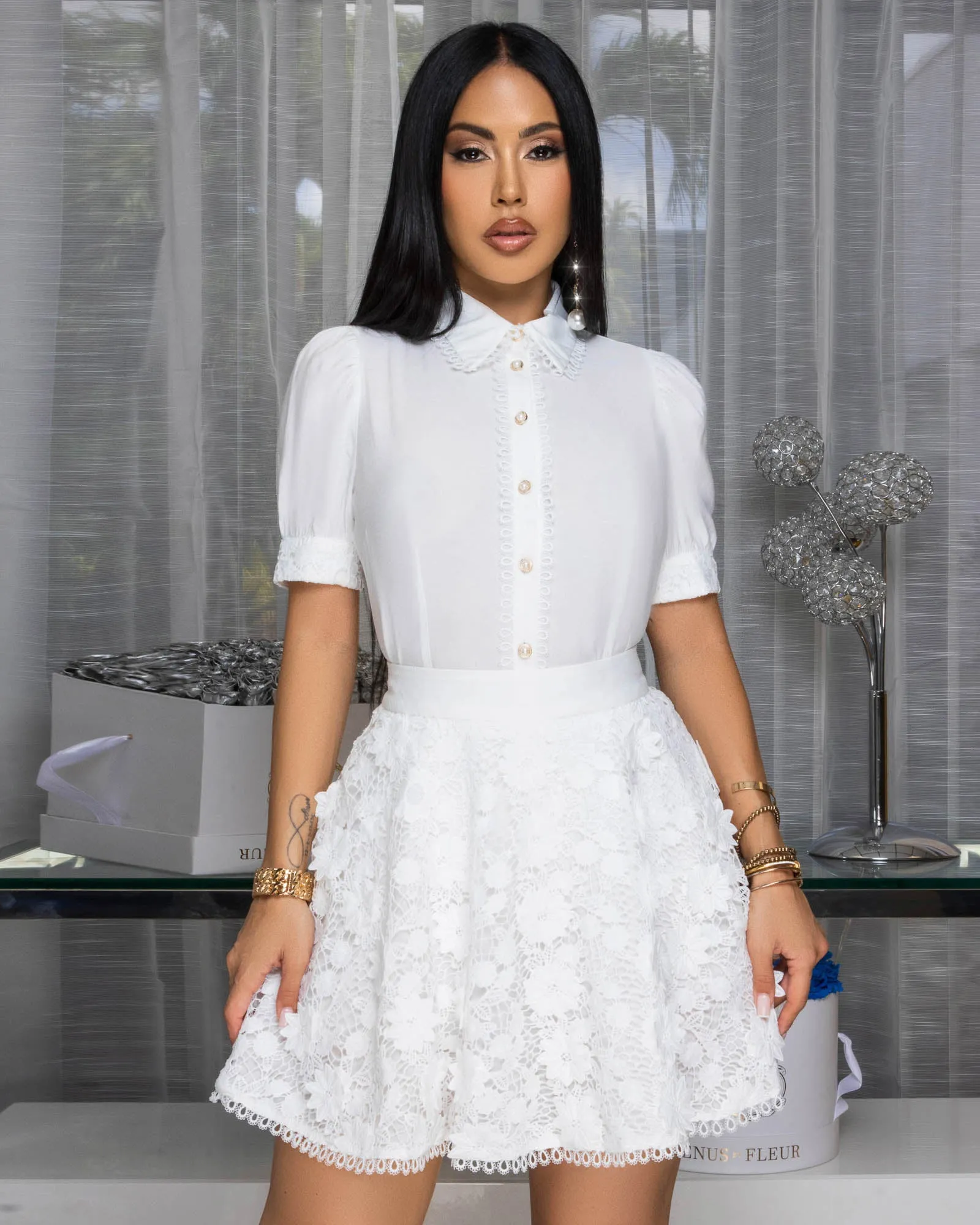 Edwina Off-White Blouse & Crochet Skort Set sold by Chic Couture product image thumbnail 3