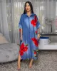 Charina Blue Denim Print Red Floral Maxi Dress sold by Chic Couture