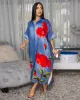 Charina Blue Denim Print Red Floral Maxi Dress sold by Chic Couture