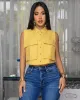 Taliana Mustard Yellow Sleeveless Linen Crop Shirt sold by Chic Couture