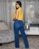 Taliana Mustard Yellow Sleeveless Linen Crop Shirt sold by Chic Couture