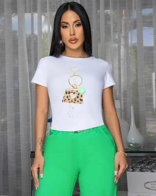 Lexy Off-White Keychain Graphic T-Shirt sold by Chic Couture