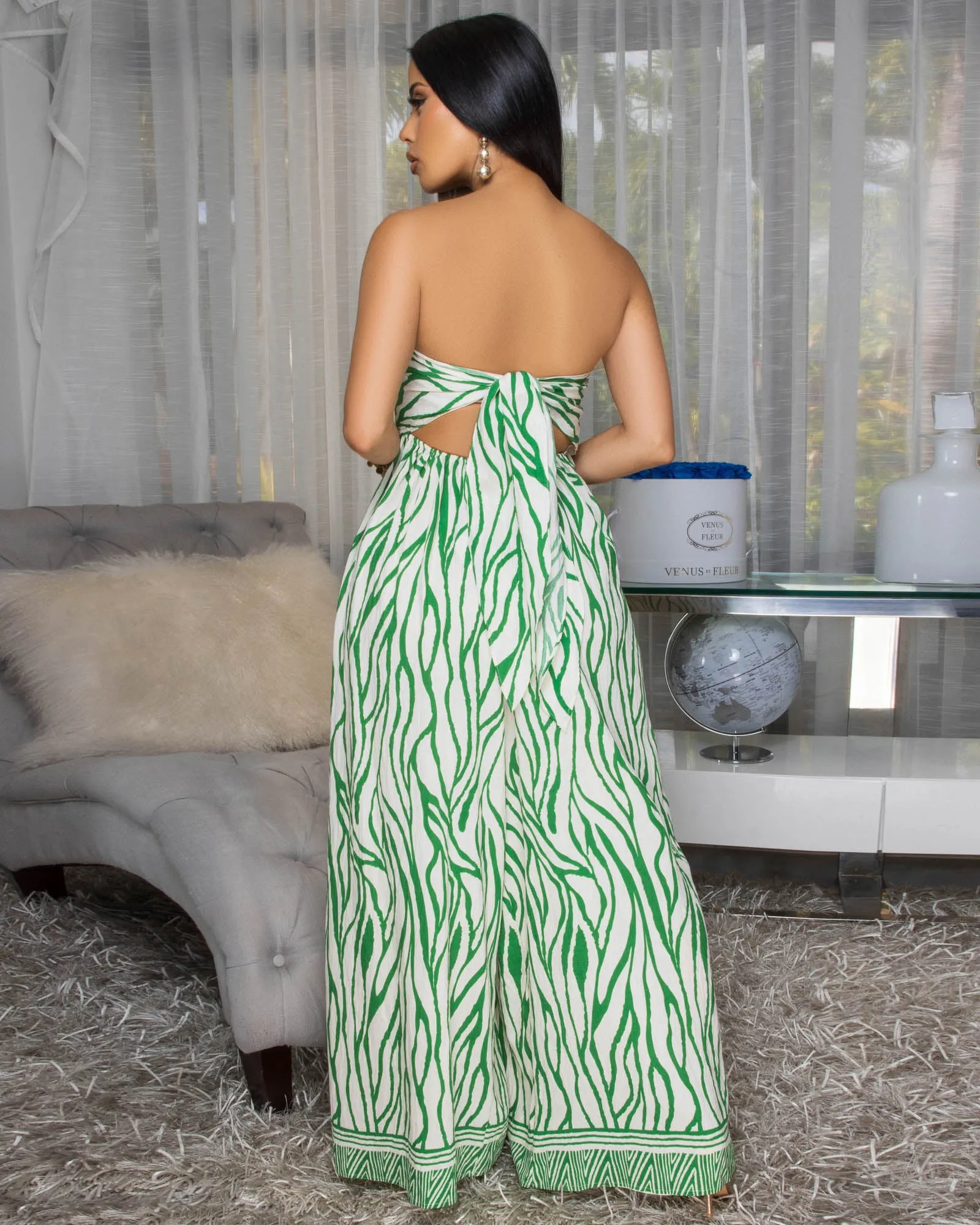 Darby Cream Green Print Strapless Jumpsuit sold by Chic Couture product image thumbnail 3