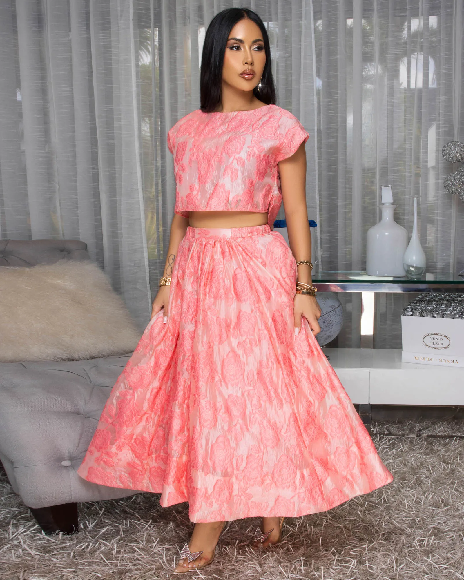 Desideria Coral Textured Top & Skirt Set sold by Chic Couture product image thumbnail 3