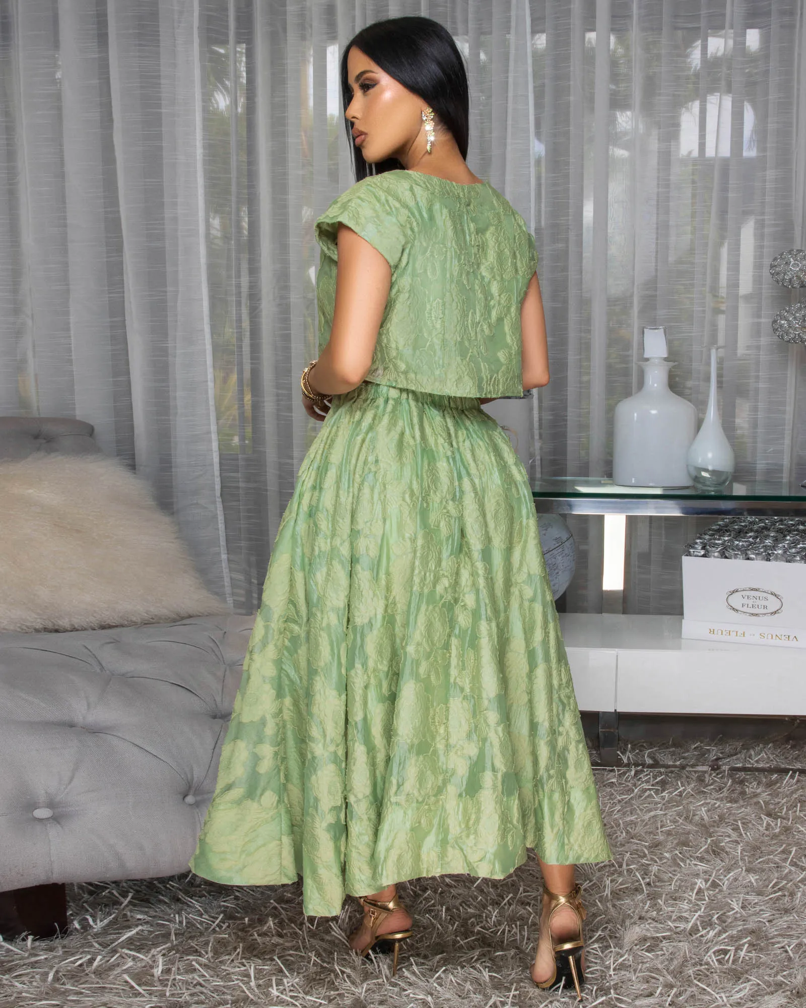Desideria Olive Green Textured Top & Skirt Set sold by Chic Couture product image thumbnail 4