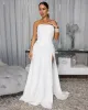 Sandrine Off-White Ruched Slit Gown sold by Chic Couture