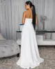 Sandrine Off-White Ruched Slit Gown sold by Chic Couture
