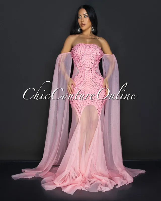 Antoinette Pink Rhinestones Strapless ULTRA-LUXE Gown sold by Chic Couture