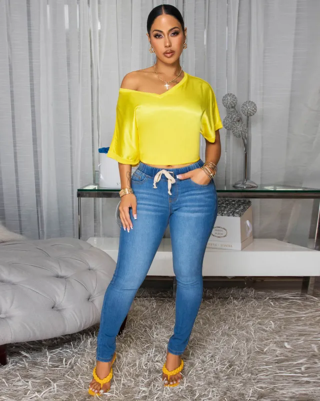 Huddak Blue Medium Denim Washed Jogger Jeans sold by Chic Couture