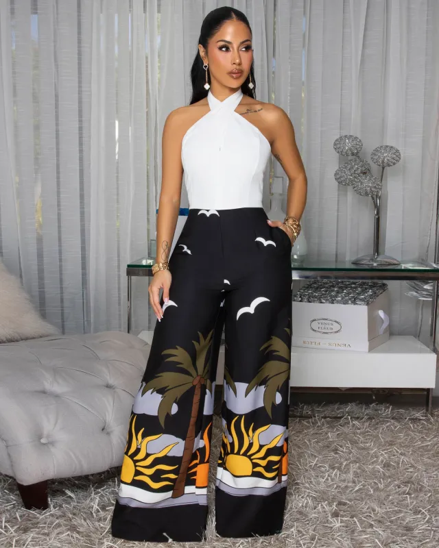 Doreen Off-White Top Black Multi-Color Print Set sold by Chic Couture