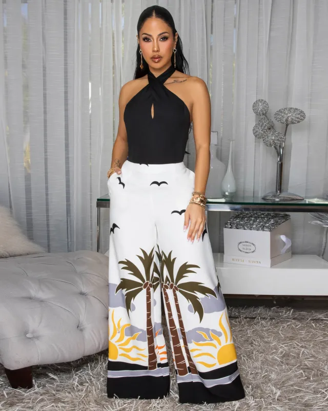 Doreen Black Top Off-White Multi-Color Print Set sold by Chic Couture